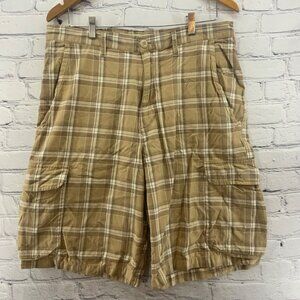 Cabelas Casuals Cargo Shorts Mens Sz 36 Yellow Plaid Flaw